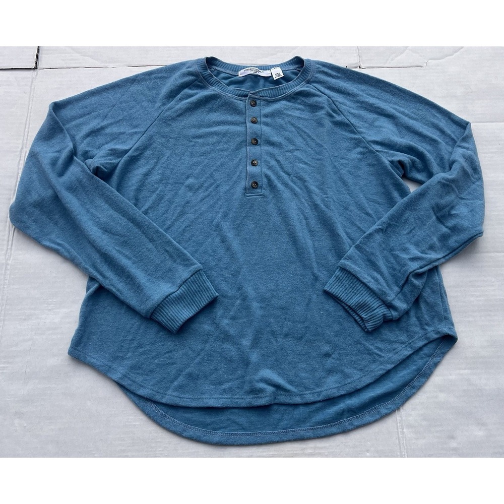 Project Social T Womens Button Up Henley Sweater Blue XL